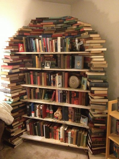 book shelf made of books
